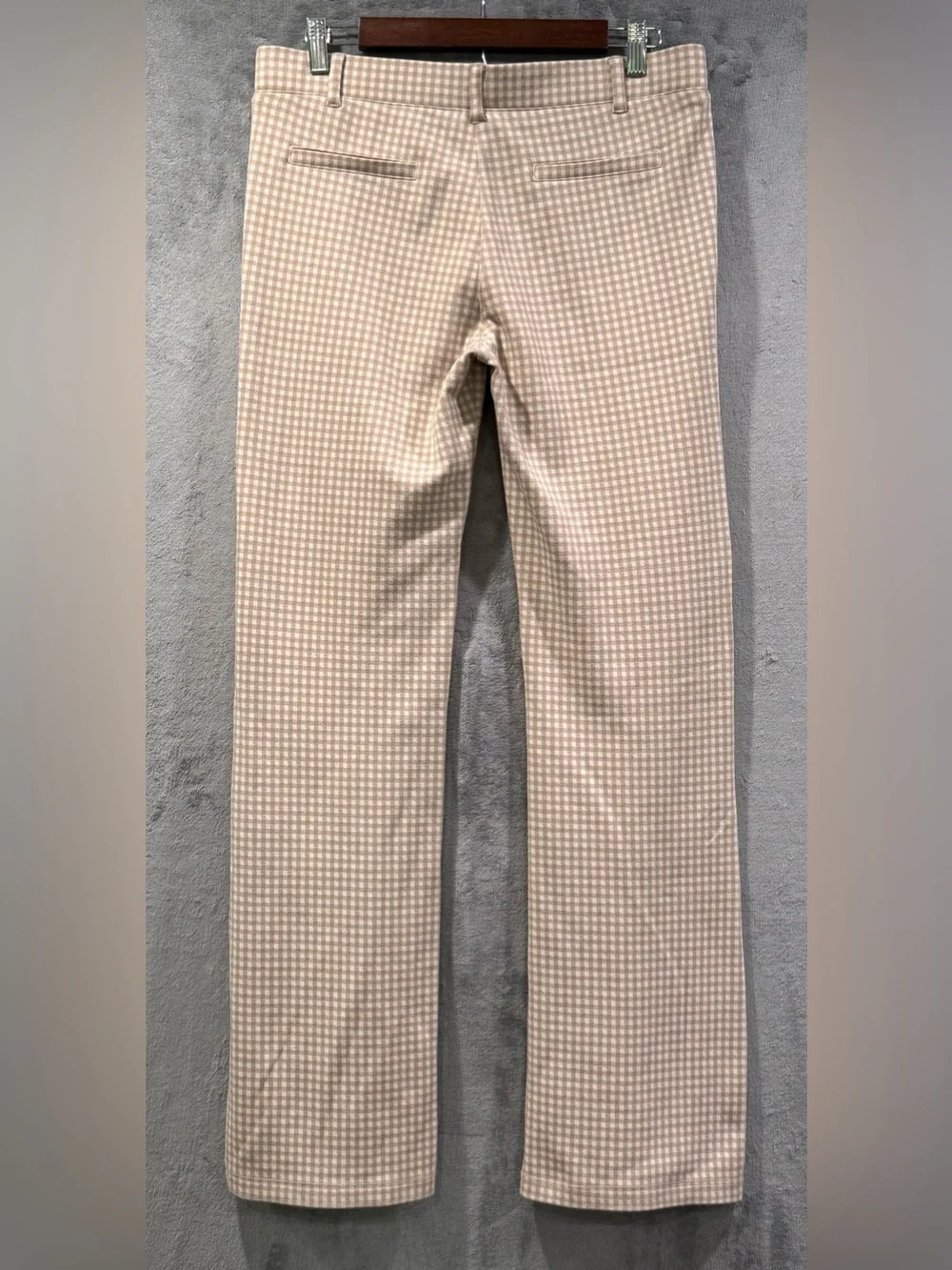 Betabrand‎ Wide Leg Dress Tan Gingham Check Yoga Pants Women’s Size L Retro